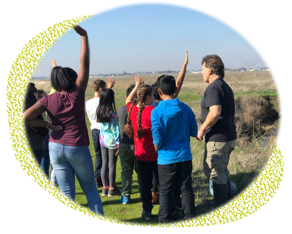 Students actively participating with Field Guide on a fieldtrip.